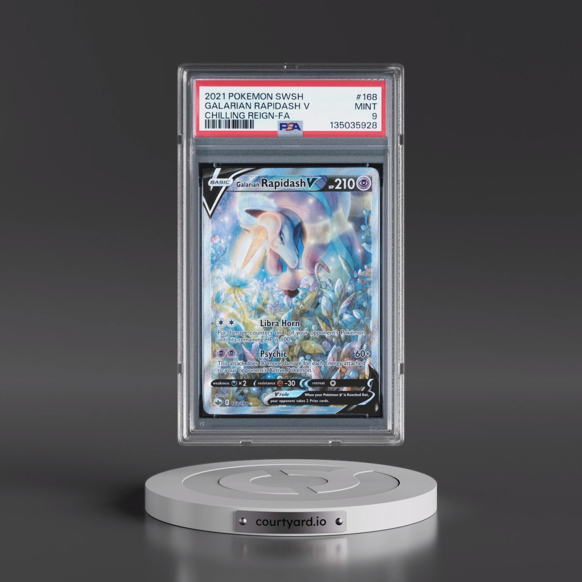 2021 Pokémon Sword & Shield Chilling Reign #168 Galarian Rapidash V - Holo Full Art (PSA 9 MINT)