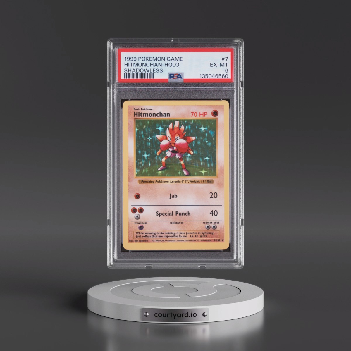 1999 Pokémon Game #7 Hitmonchan - Holo Shadowless (PSA 6 EX-MT)