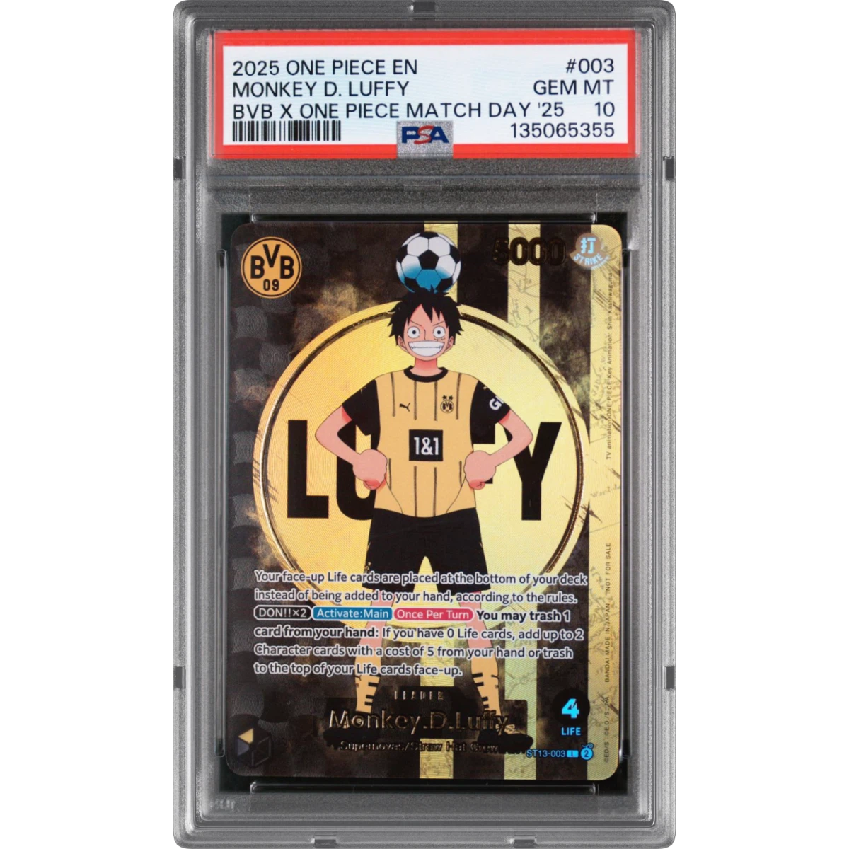 2025 One Piece Promos #003 Monkey D. Luffy - Bvb X One Piece Match Day 2025 (PSA 10 GEM MINT)