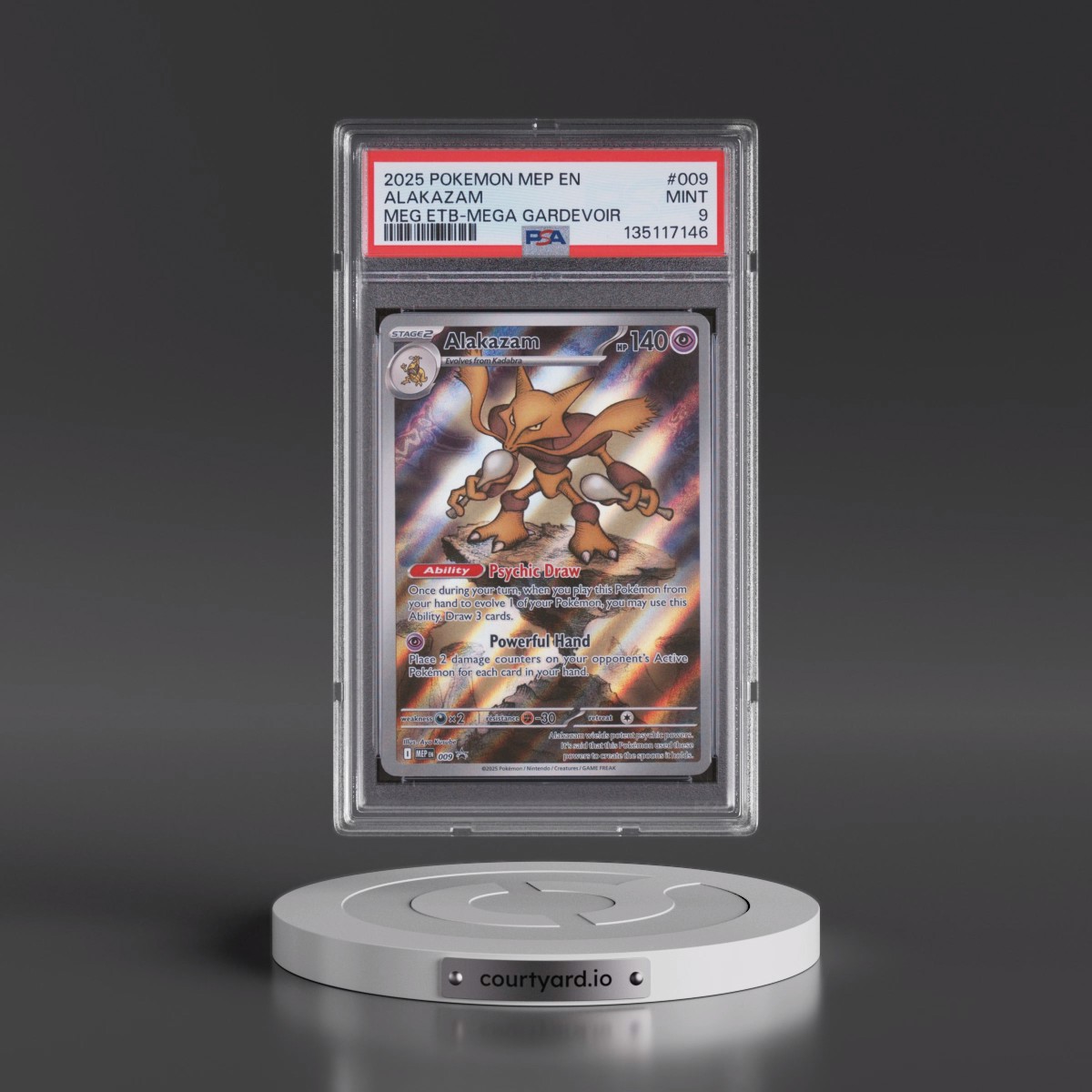 2025 Pokémon Mep EN-Me Black Star Promo #009 Alakazam - Mega Evolution Elite Trainer Box-Mega Gardevoir (PSA 9 MINT)