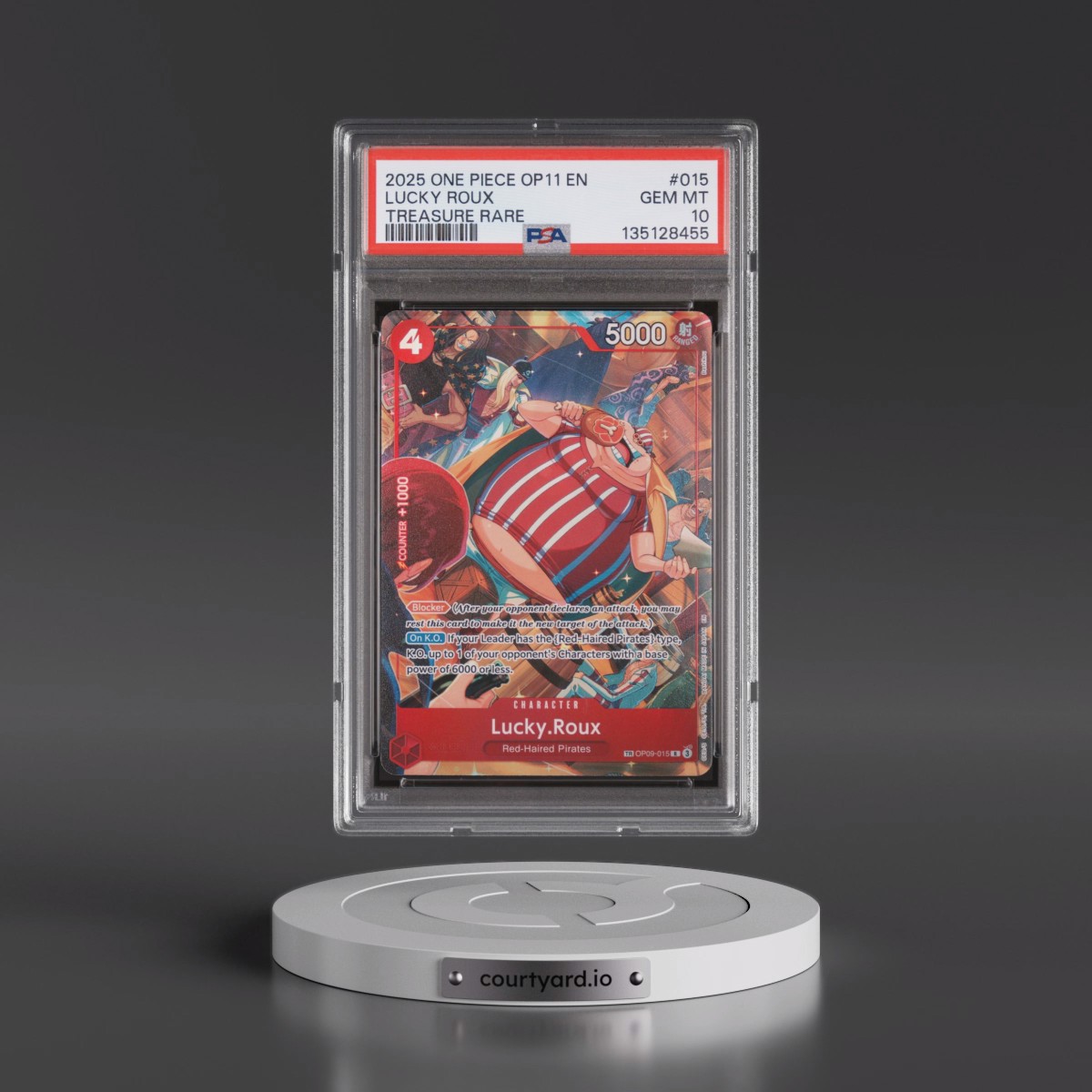 2025 One Piece OP11-A Fist of Divine Speed #015 Lucky Roux - Treasure Rare (PSA 10 GEM MINT)