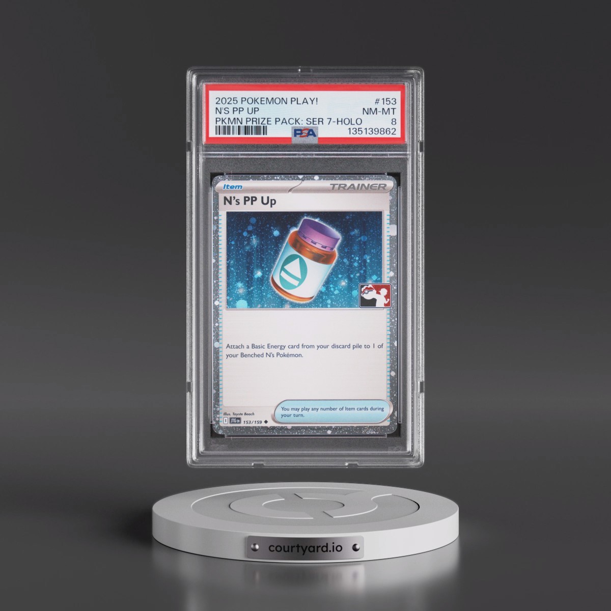 2025 Pokémon Play! Pokémon Prize Pack: Series 7 #153 N's PP Up - Holo (PSA 8 NM-MT)