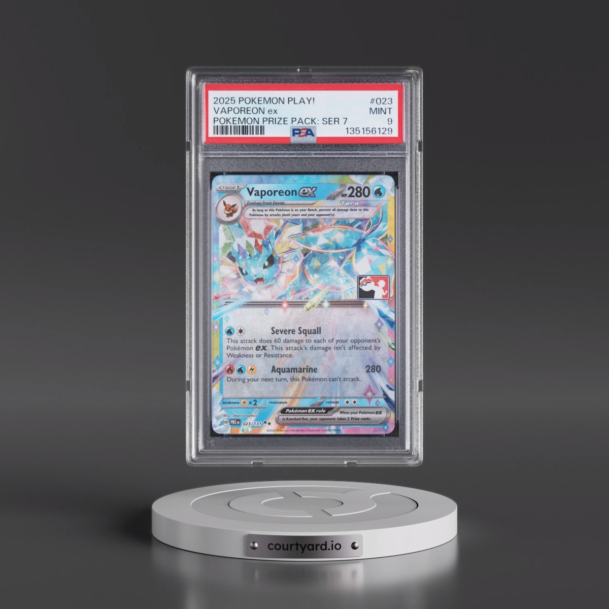 2025 Pokémon Play! Pokémon Prize Pack: Series 7 #023 Vaporeon EX - Holo (PSA 9 MINT)