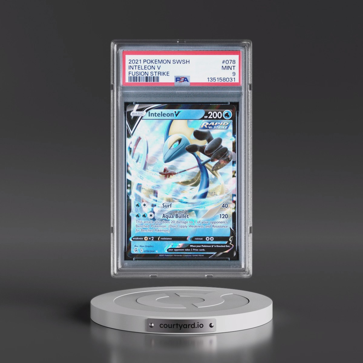 2021 Pokémon Sword & Shield Fusion Strike #078 Inteleon V - Holo (PSA 9 MINT)
