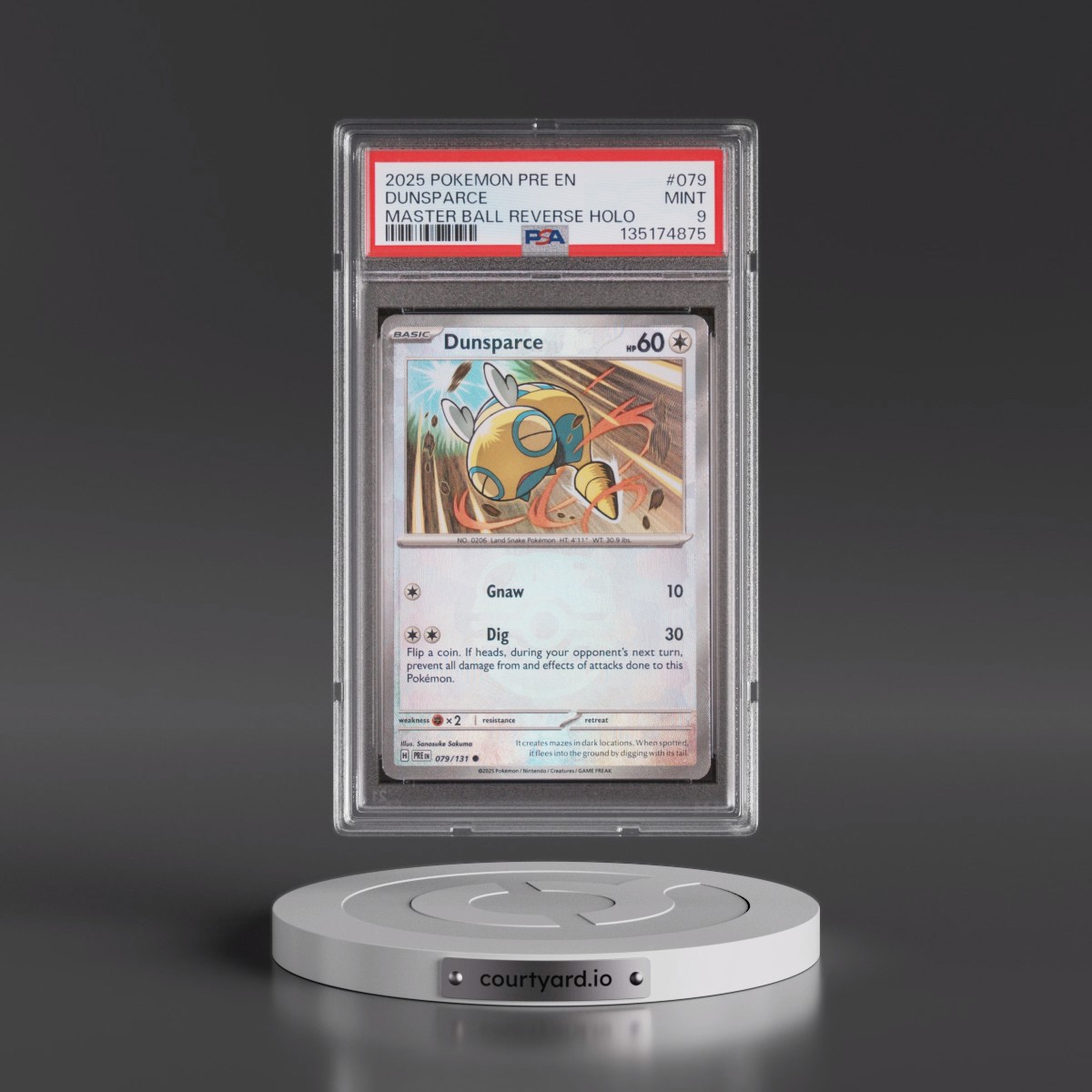 2025 Pokémon Pre EN-Prismatic Evolutions #079 Dunsparce - Reverse Holo Master Ball (PSA 9 MINT)