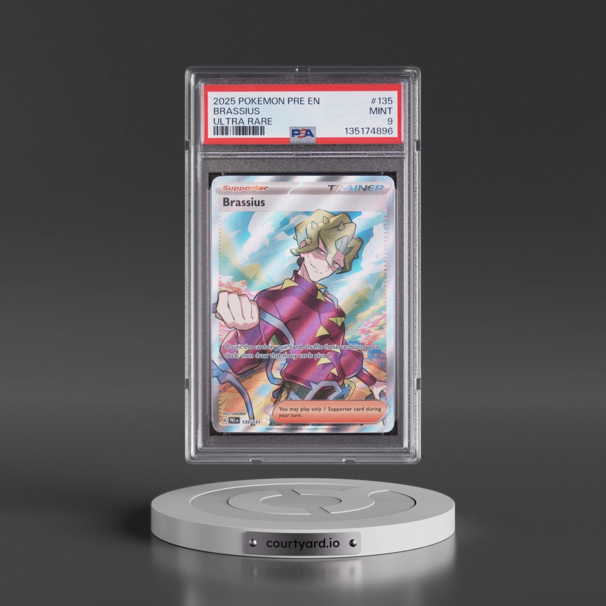 2025 Pokémon Pre EN-Prismatic Evolutions #135 Brassius - Ultra Rare (PSA 9 MINT)