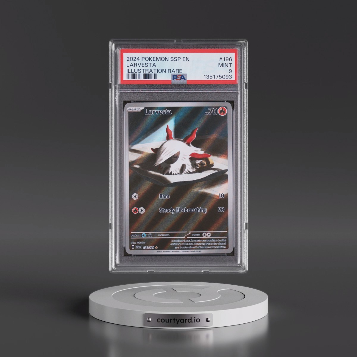 2024 Pokémon Ssp EN-Surging Sparks #196 Larvesta - Illustration Rare (PSA 9 MINT)