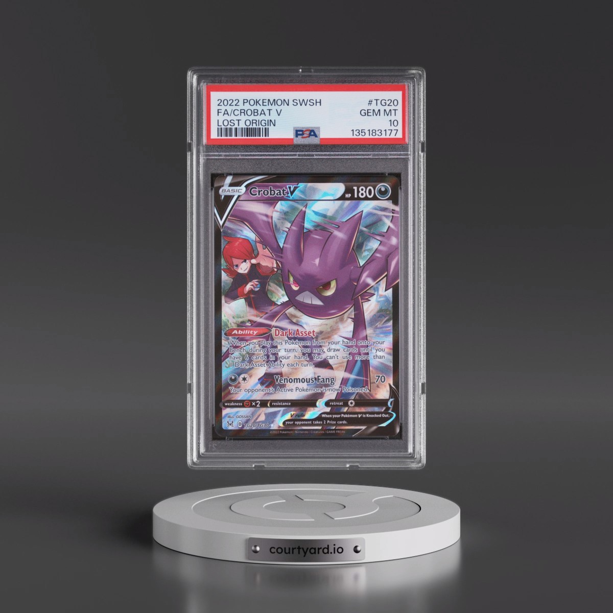2022 Pokémon Sword & Shield Lost Origin #TG20 Crobat V - Holo Full Art (PSA 10 GEM MINT)