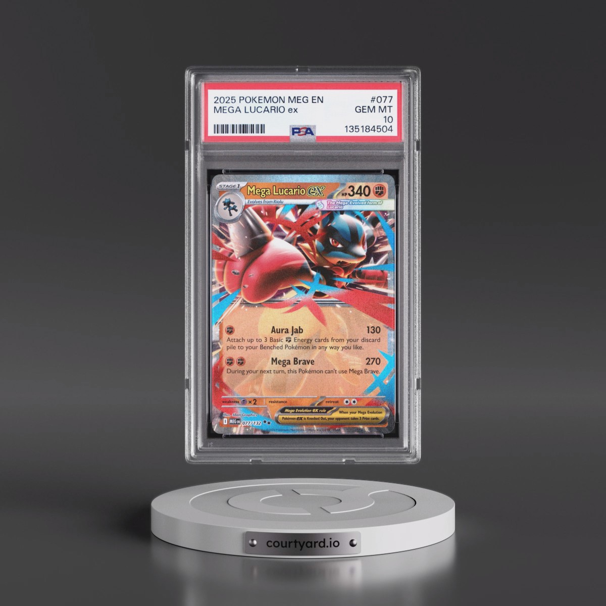 2025 Pokémon Meg EN-Mega Evolution #077 Mega Lucario EX - Holo (PSA 10 GEM MINT)