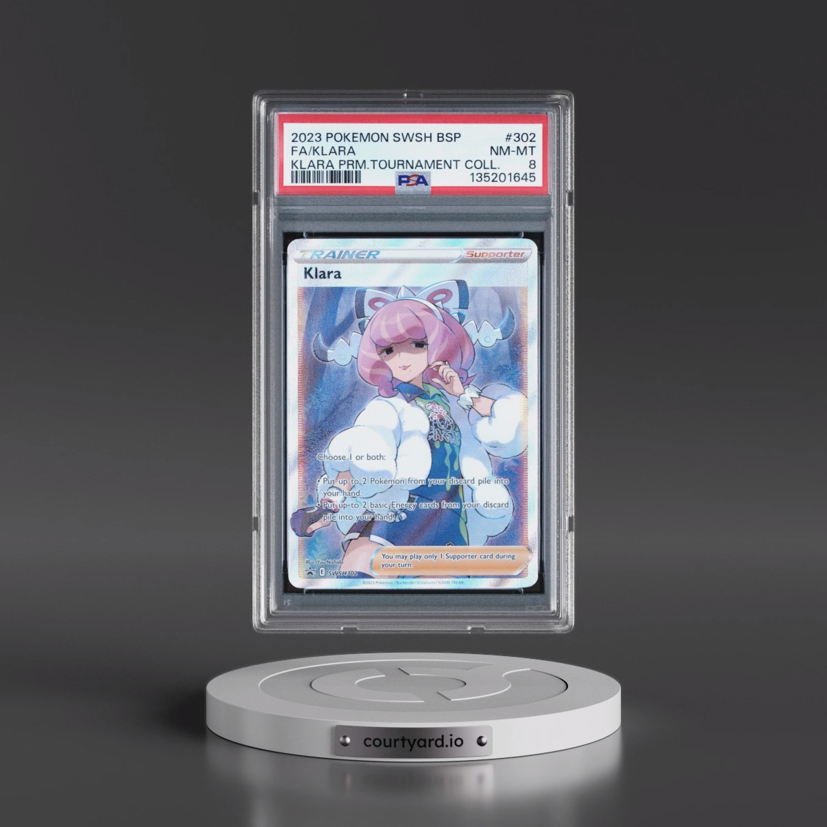 2023 Pokémon Swsh Black Star Promo #302 Klara - Full Art Klara Premium Tournament Collection (PSA 8 NM-MT)