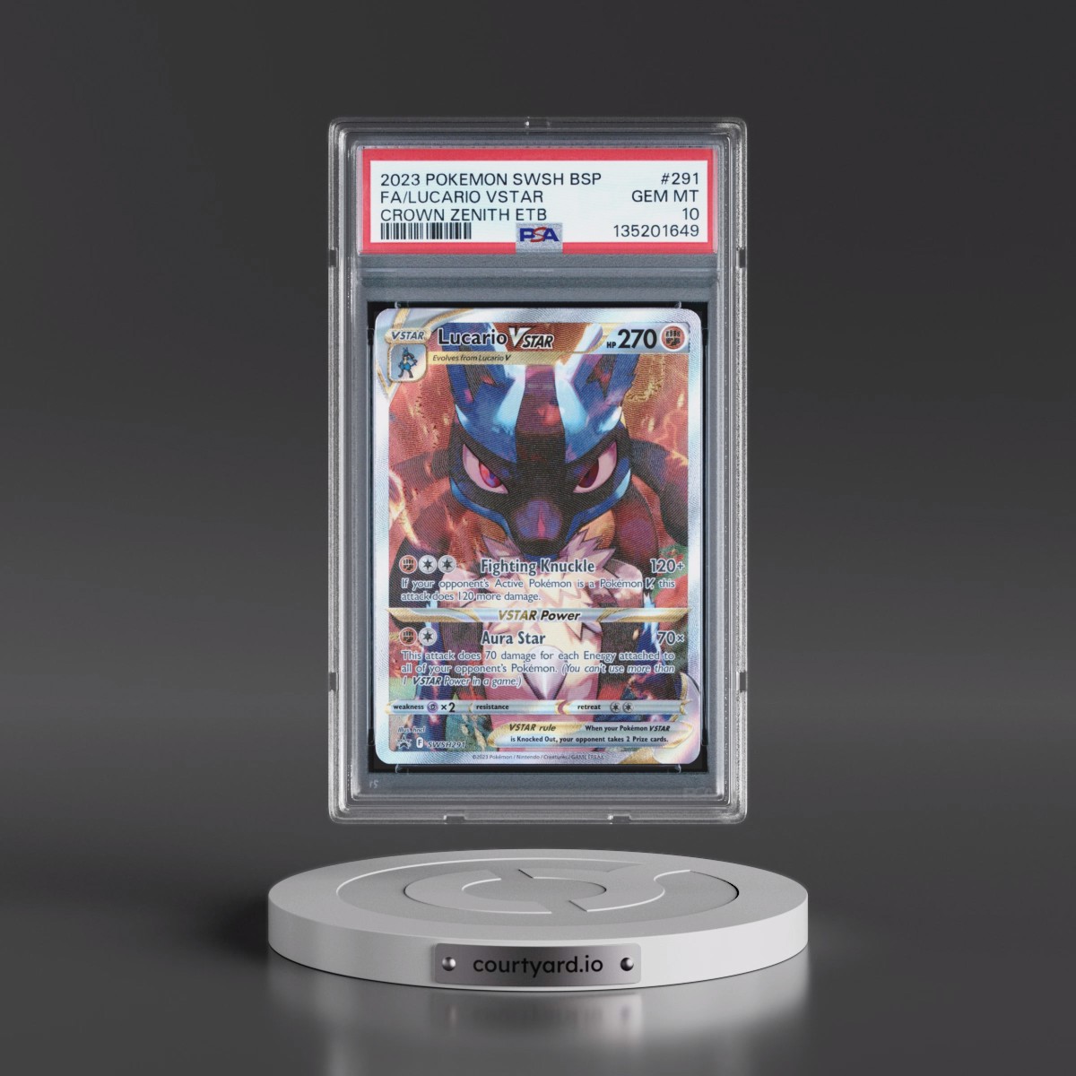 2023 Pokémon Swsh Black Star Promo #291 Lucario Vstar - Full Art Crown Zenith Elite Trainer Box (PSA 10 GEM MINT)