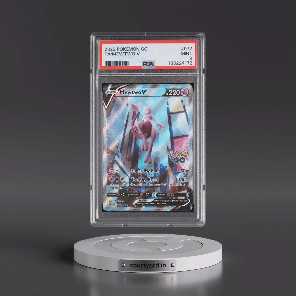 2022 Pokémon Go #072 Mewtwo V - Holo Full Art (PSA 9 MINT)