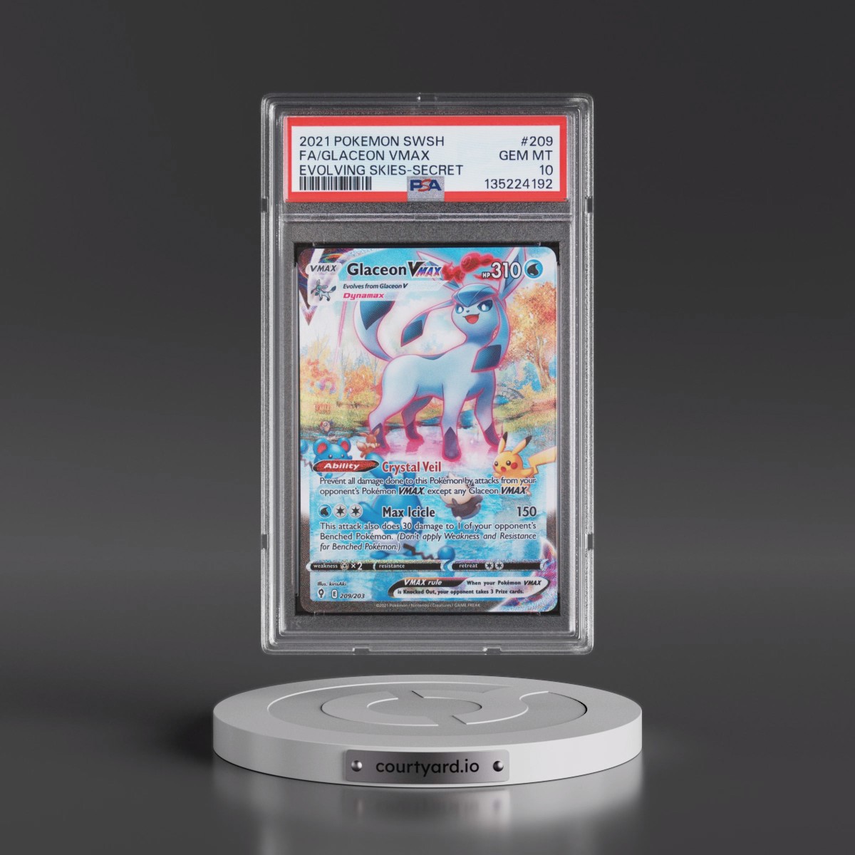 2021 Pokémon Sword & Shield Evolving Skies #209 Glaceon Vmax - Full Art Secret (PSA 10 GEM MINT)