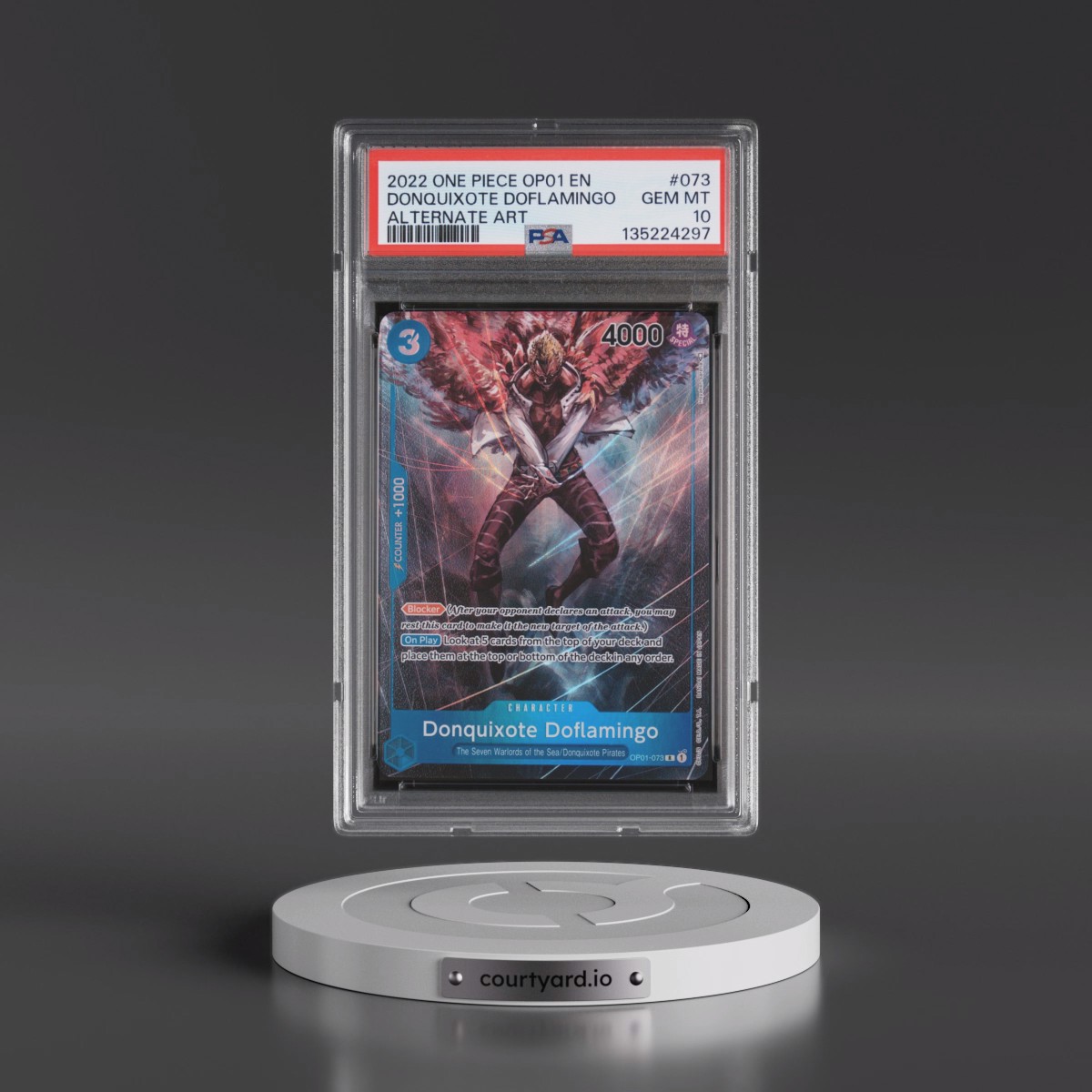 2022 One Piece OP01-Romance Dawn #073 Donquixote Doflamingo - Alternate Art (PSA 10 GEM MINT)