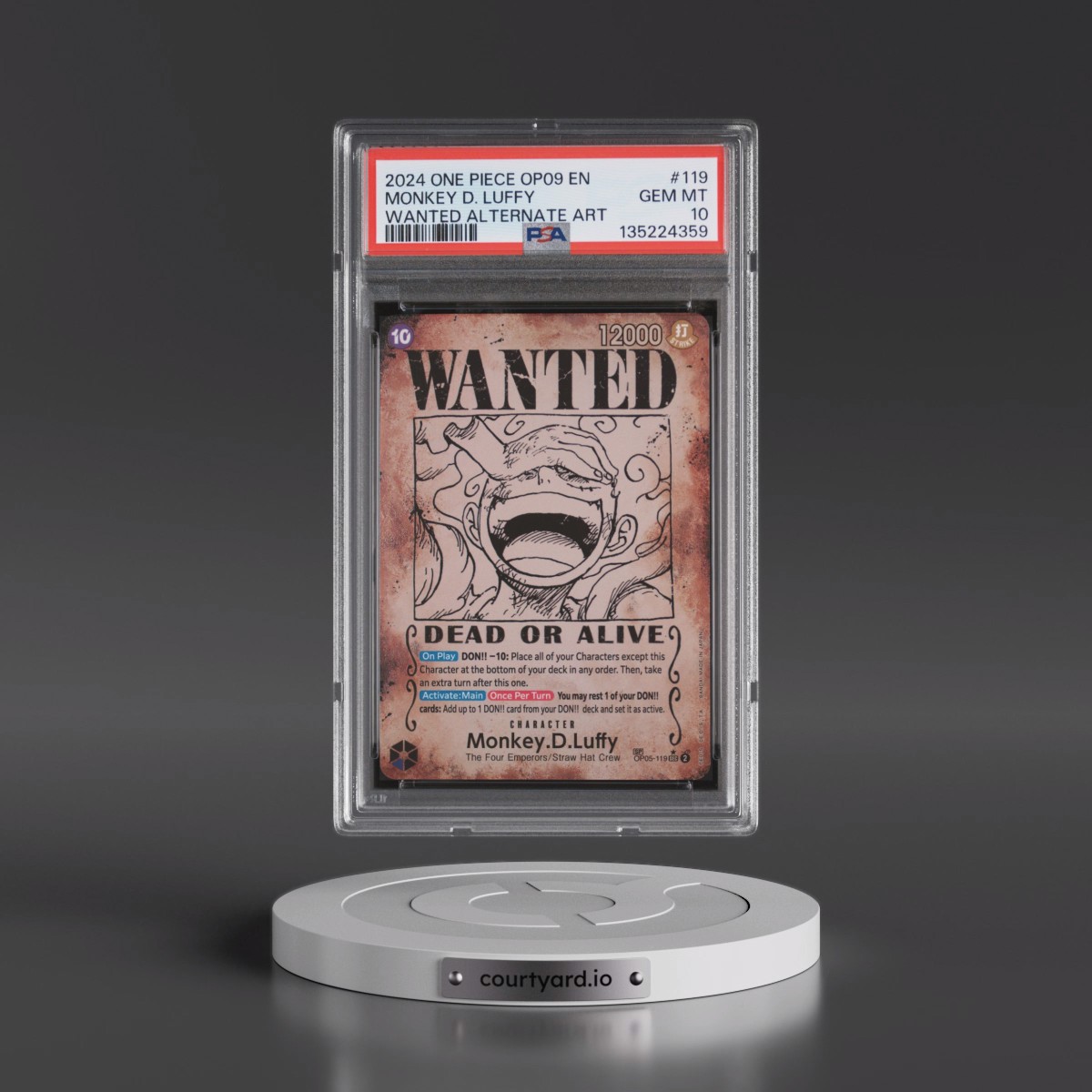 2024 One Piece OP09-Emperors in the New World #119 Monkey D. Luffy - Wanted Alternate Art (PSA 10 GEM MINT)