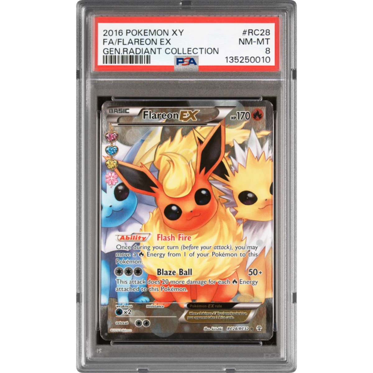 2016 Pokémon XY Generations Radiant Collection #RC28 Flareon EX - Holo Full Art (PSA 8 NM-MT)