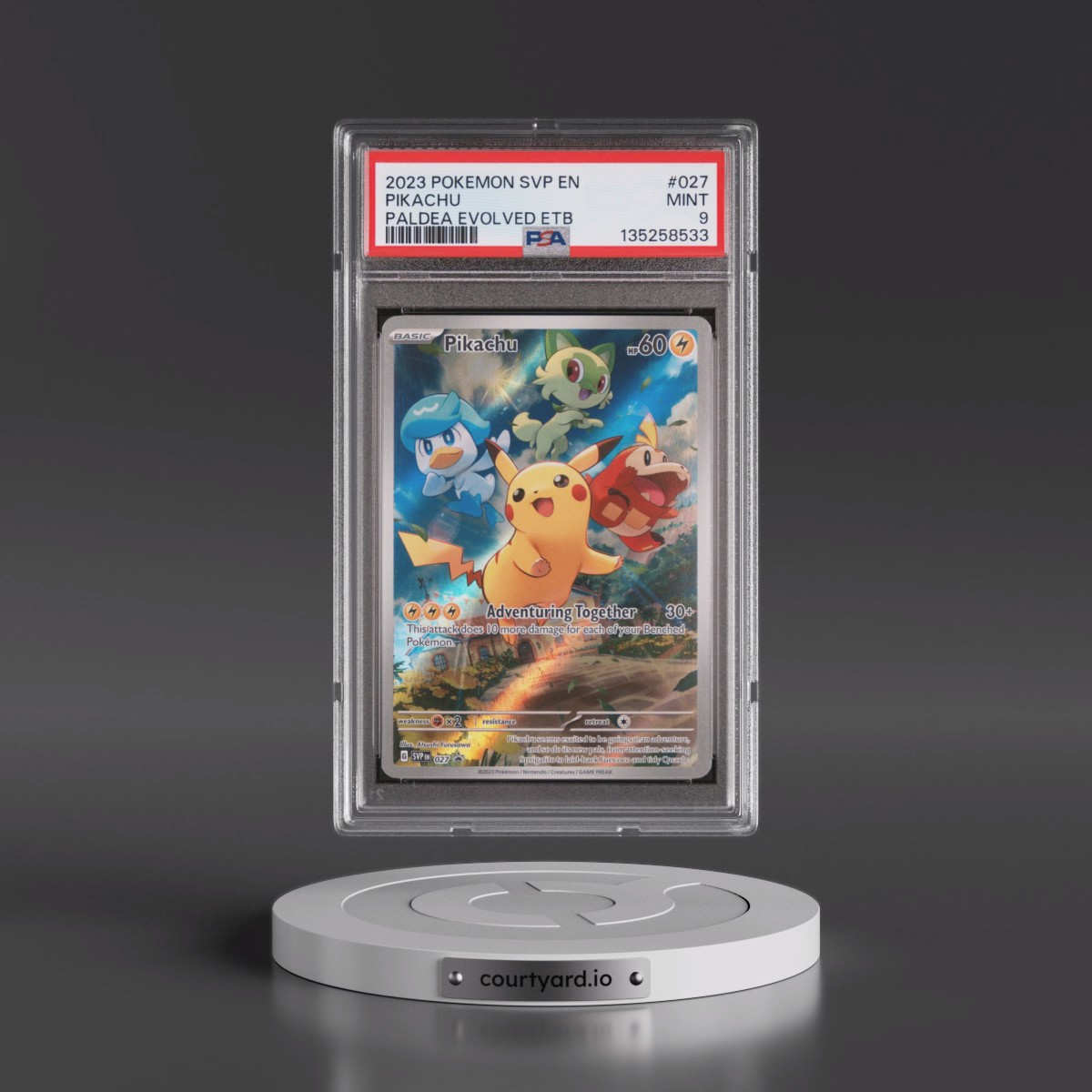 2023 Pokémon Svp EN-SV Black Star Promo #027 Pikachu - Paldea Evolved Elite Trainer Box (PSA 9 MINT)