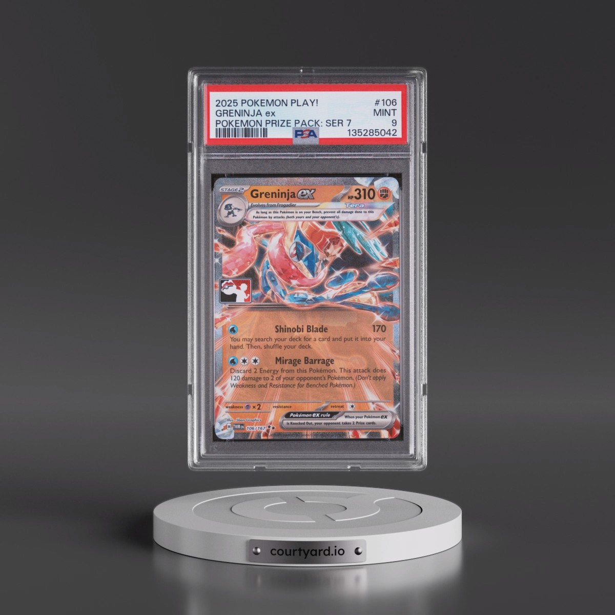 2025 Pokémon Play! Pokémon Prize Pack: Series 7 #106 Greninja EX - Holo (PSA 9 MINT)