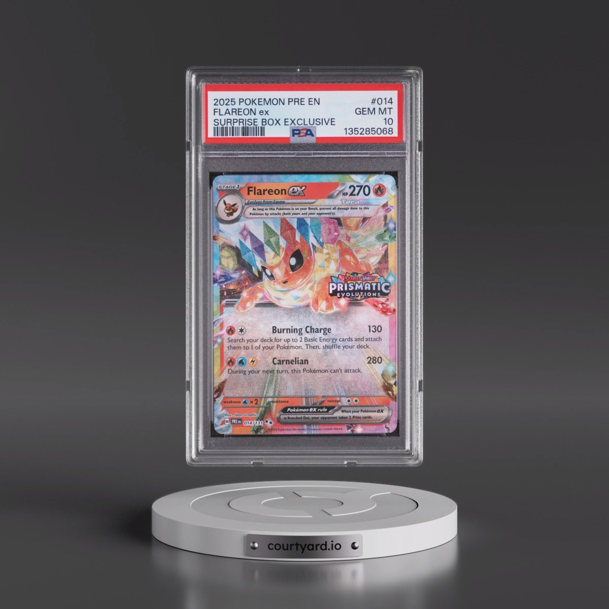 2025 Pokémon Pre EN-Prismatic Evolutions Flareon EX - Holo Surprise Box Exclusive #014 PSA 10