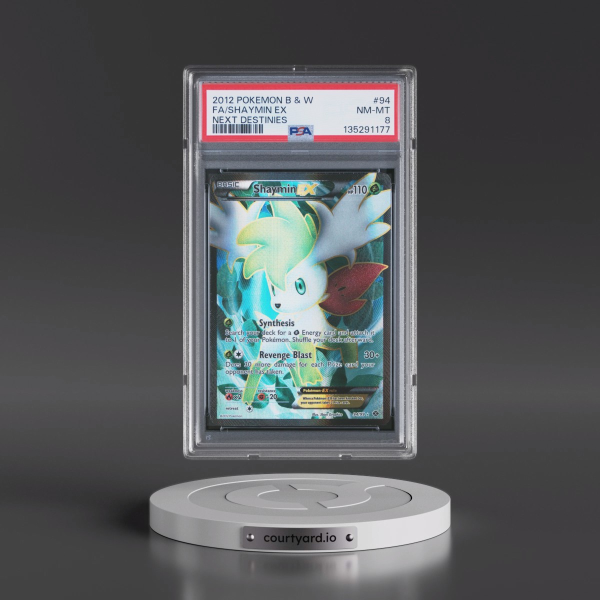 2012 Pokémon Black & White Next Destinies #94 Shaymin EX - Holo Full Art (PSA 8 NM-MT)