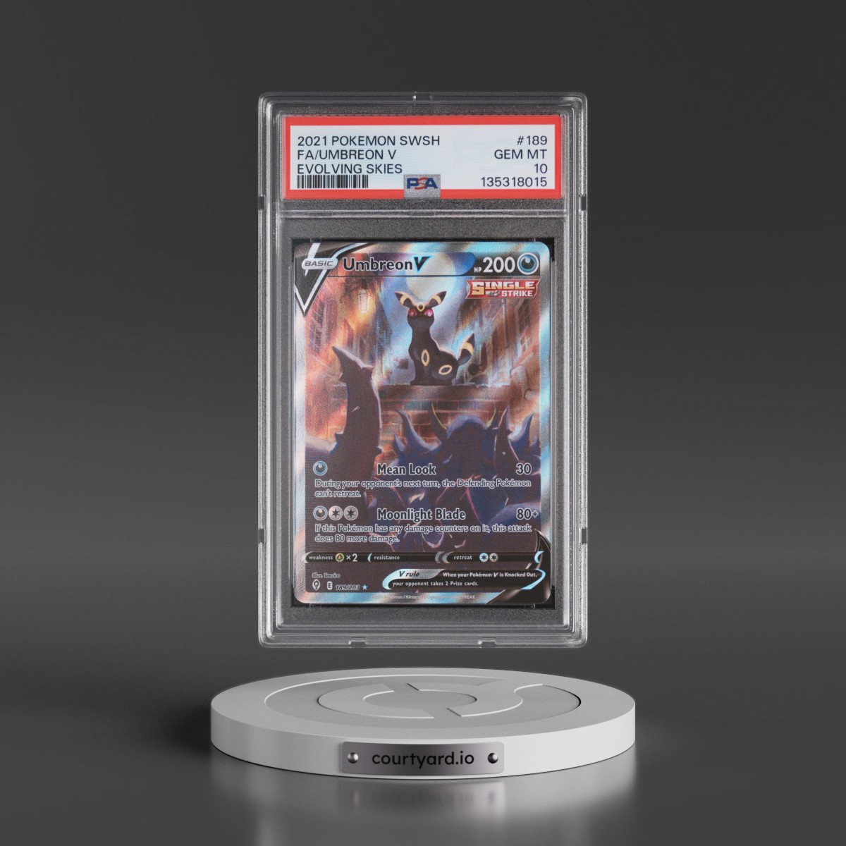 2021 Pokémon Sword & Shield Evolving Skies #189 Umbreon V - Holo Full Art (PSA 10 GEM MINT)