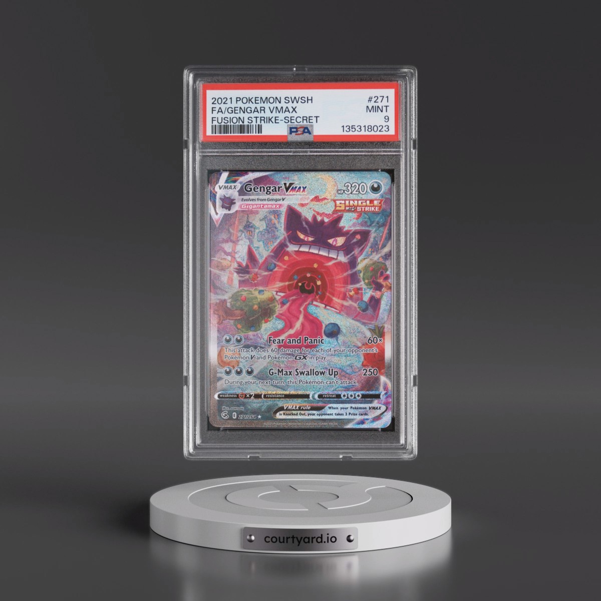 2021 Pokémon Sword & Shield Fusion Strike #271 Gengar Vmax - Full Art Secret (PSA 9 MINT)