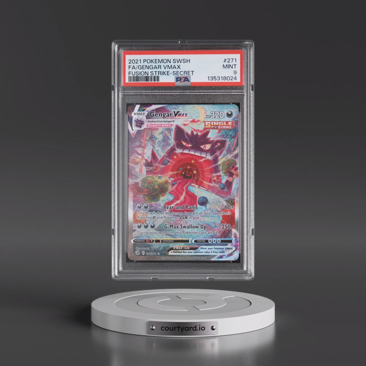 2021 Pokémon Sword & Shield Fusion Strike #271 Gengar Vmax - Full Art Secret (PSA 9 MINT)