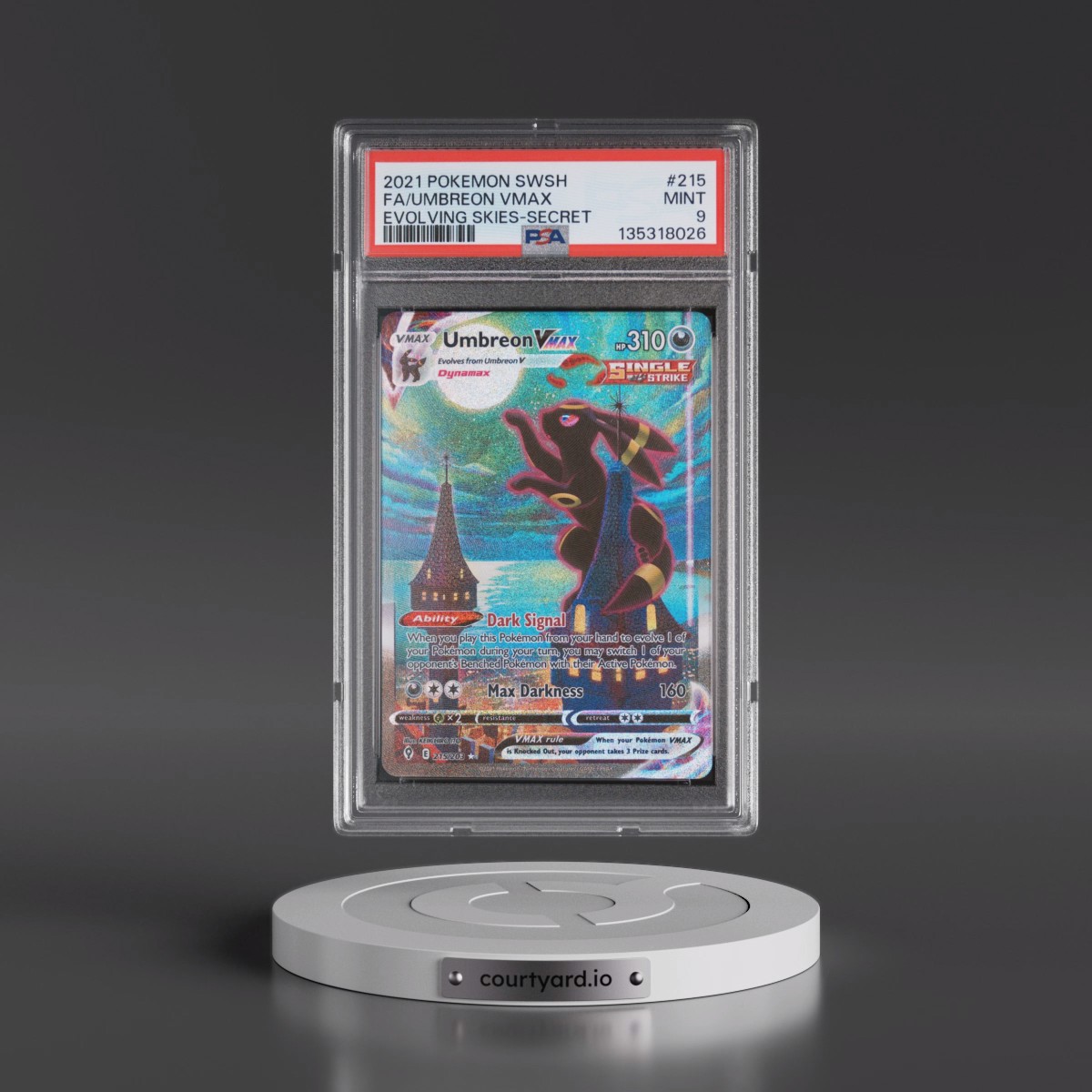 2021 Pokémon Sword & Shield Evolving Skies #215 Umbreon Vmax - Full Art Secret (PSA 9 MINT)
