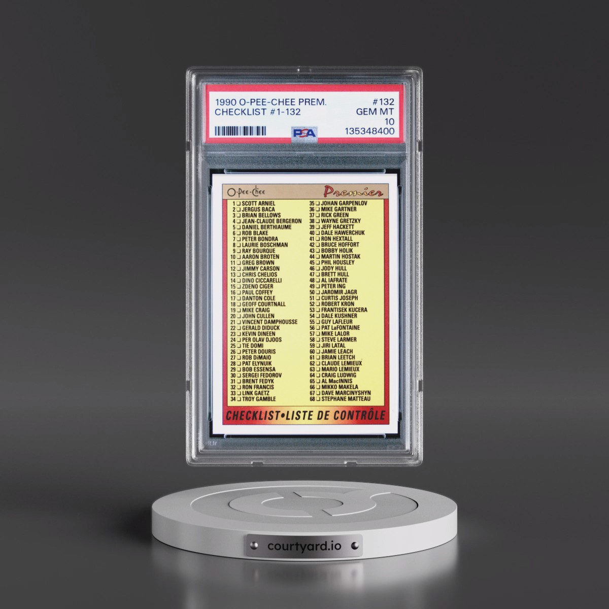 1990 O-Pee-Chee Premier #132 Checklist #1-132 (PSA 10 GEM MINT)