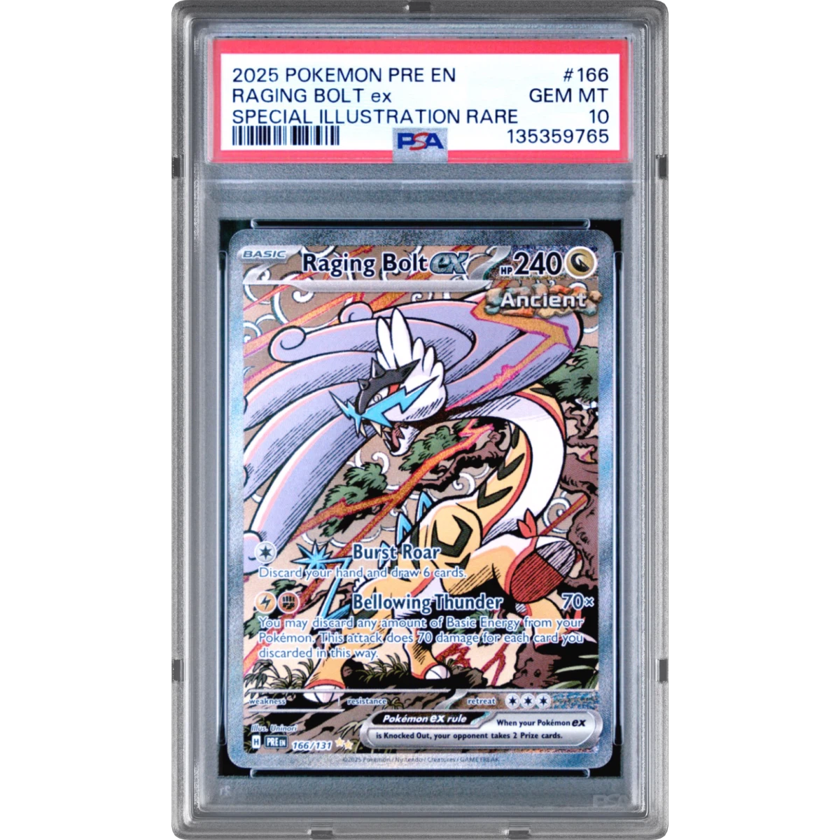 2025 Pokémon Pre EN-Prismatic Evolutions #166 Raging Bolt EX - Holo Special Illustration Rare (PSA 10 GEM MINT)