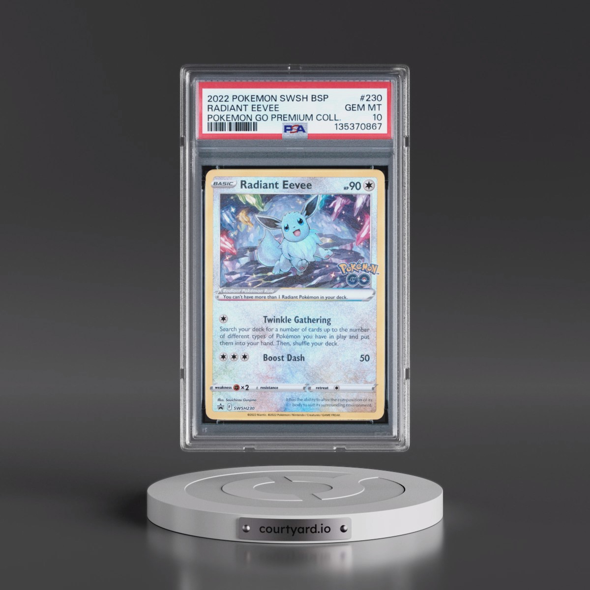 2022 Pokémon Swsh Black Star Promo #230 Radiant Eevee - Holo Pokemon Go Premium Collection Radiant Eevee (PSA 10 GEM MINT)