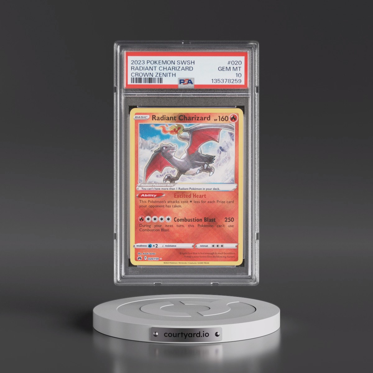 2023 Pokémon Sword and Shield Crown Zenith #020 Radiant Charizard - Holo (PSA 10 GEM MINT)