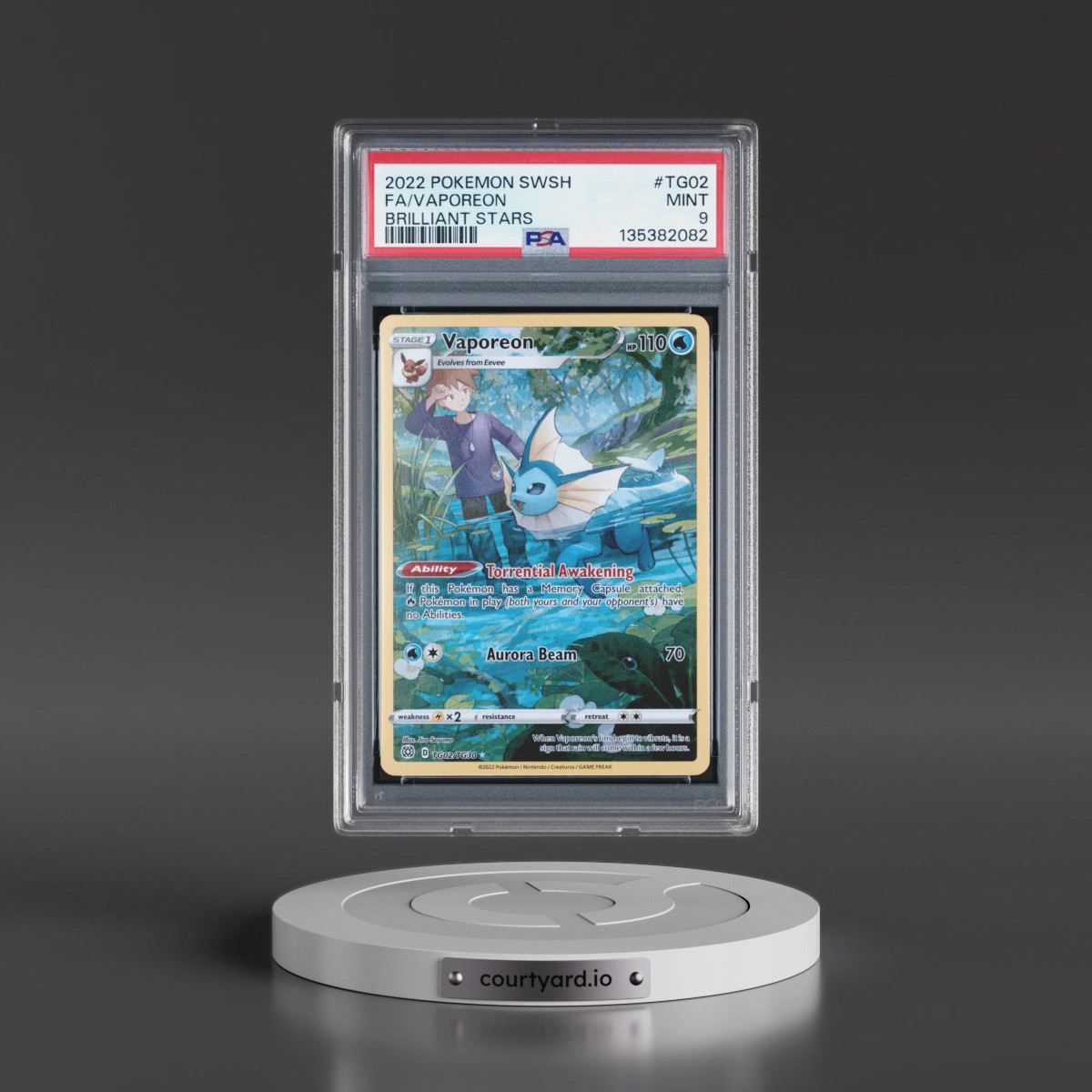 2022 Pokémon Sword & Shield Brilliant Stars #TG02 Vaporeon - Full Art (PSA 9 MINT)