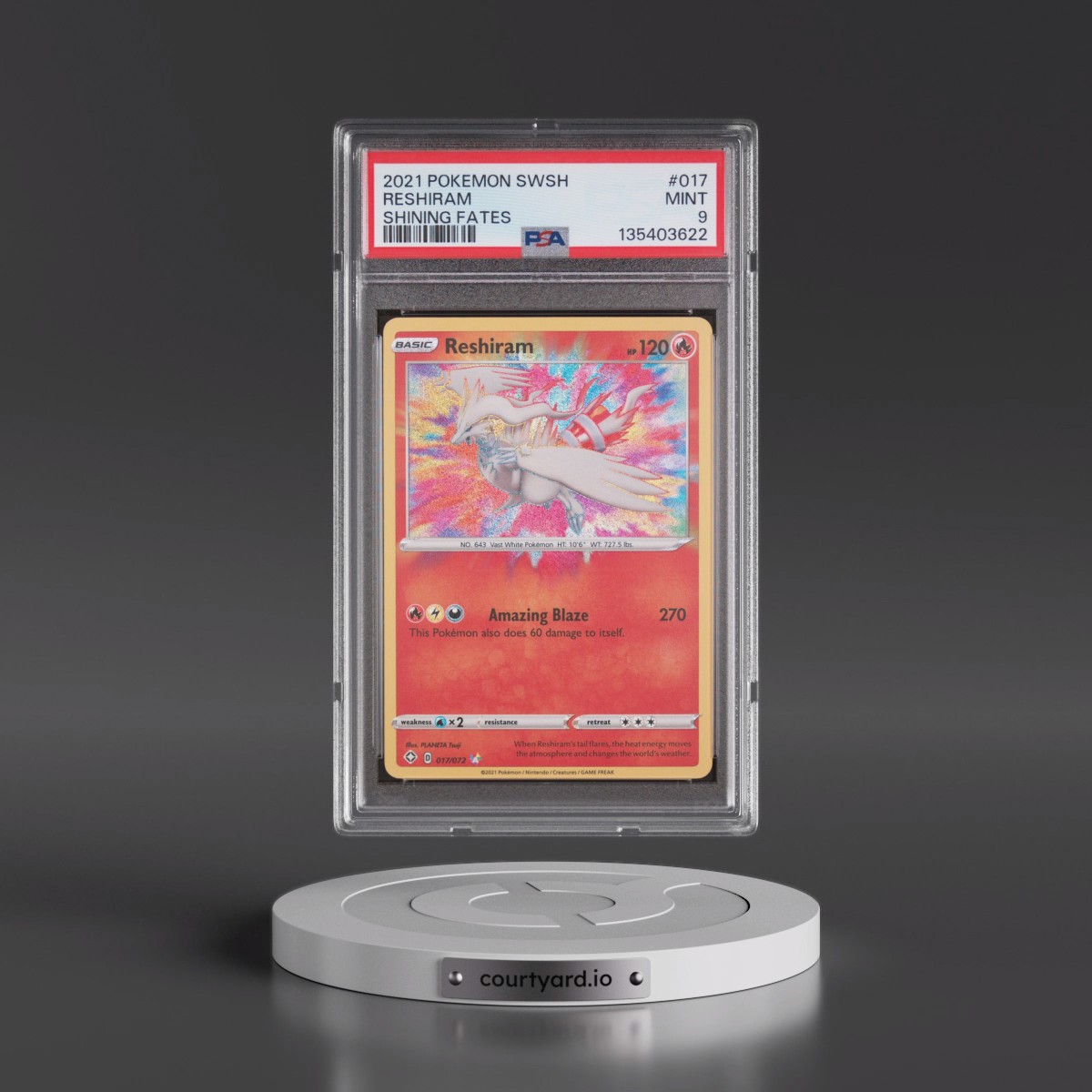 2021 Pokémon Sword & Shield Shining Fates #017 Reshiram (PSA 9 MINT)