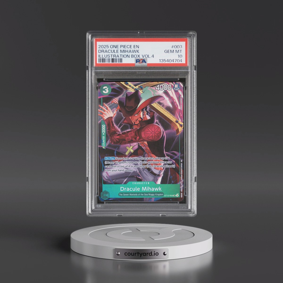 2025 One Piece Promos #003 Dracule Mihawk - Illustration Box Vol.4 (PSA 10 GEM MINT)