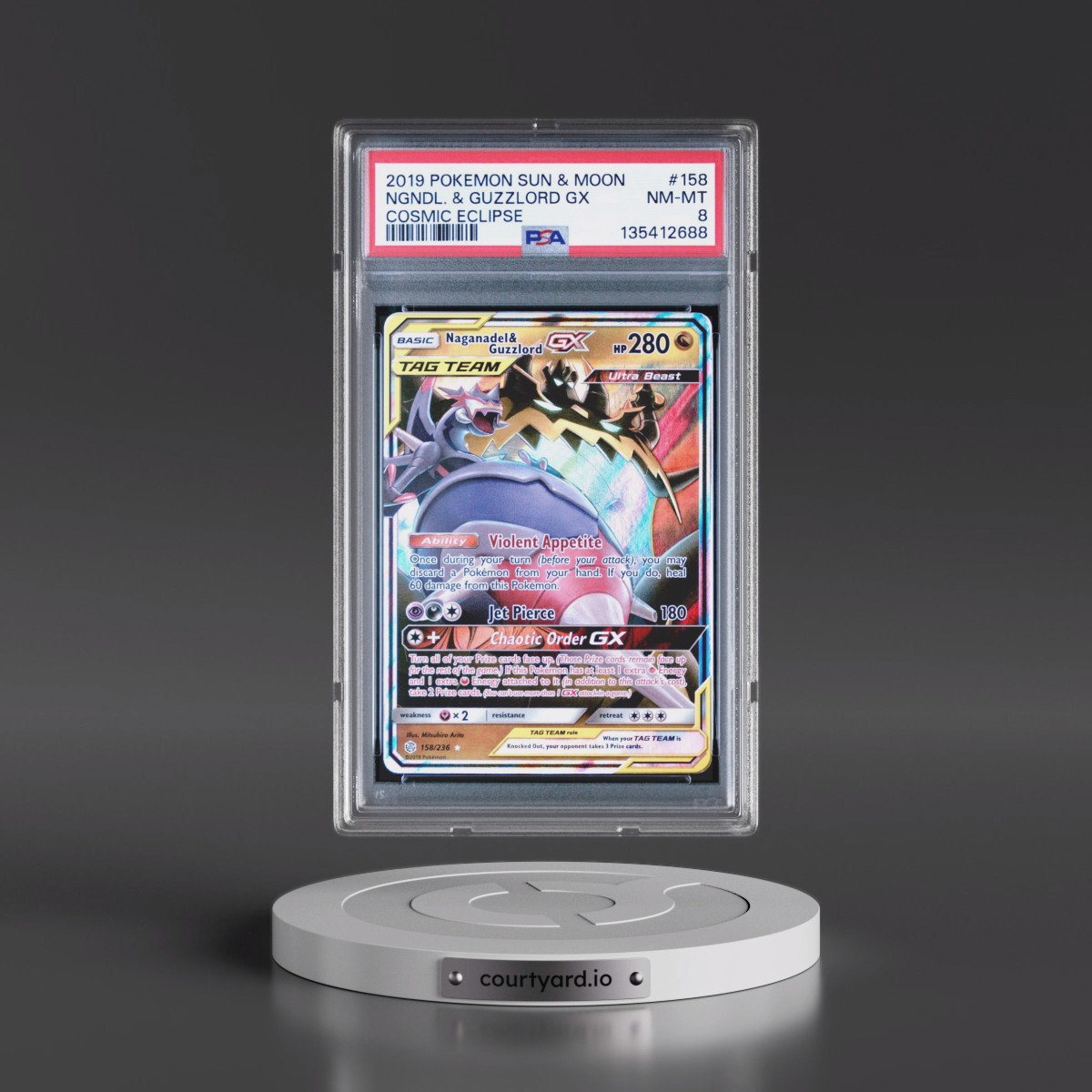 2019 Pokémon Sun & Moon Cosmic Eclipse #158 Naganadel & Guzzlord GX - Holo (PSA 8 NM-MT)
