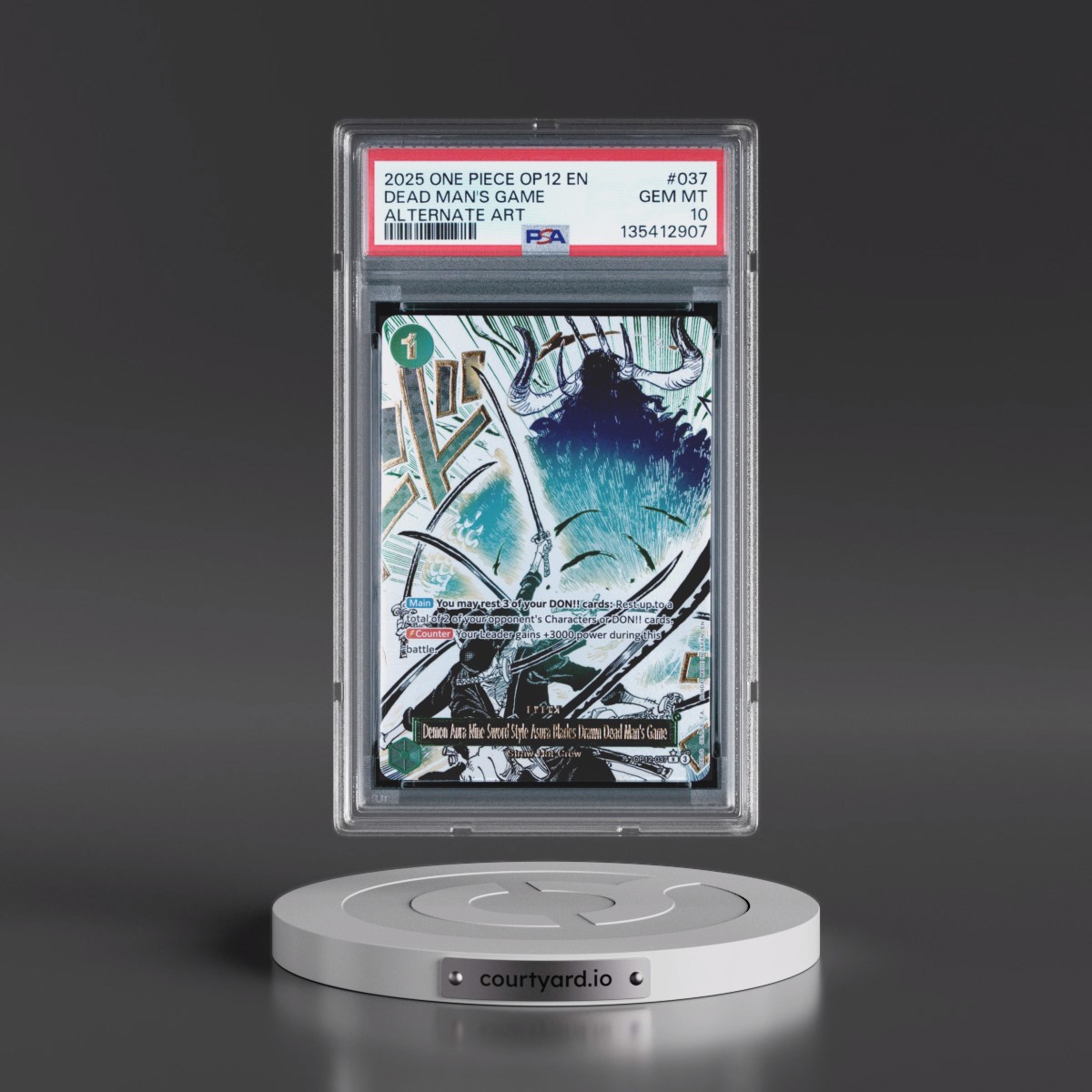2025 One Piece OP12-Legacy of the Master #037 Demon Aura Nine-Sword Style Asura Blades Drawn Dead Man's Game - Alternate Art (PSA 10 GEM MINT)