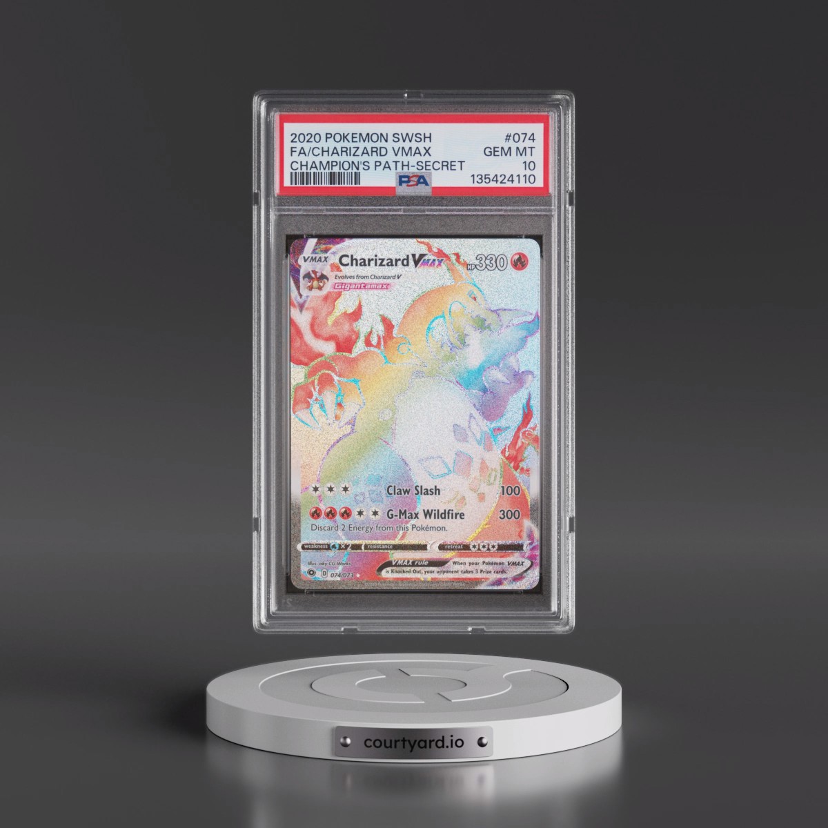 2020 Pokémon Sword & Shield Champion's Path #074 Charizard Vmax - Full Art Secret (PSA 10 GEM MINT)