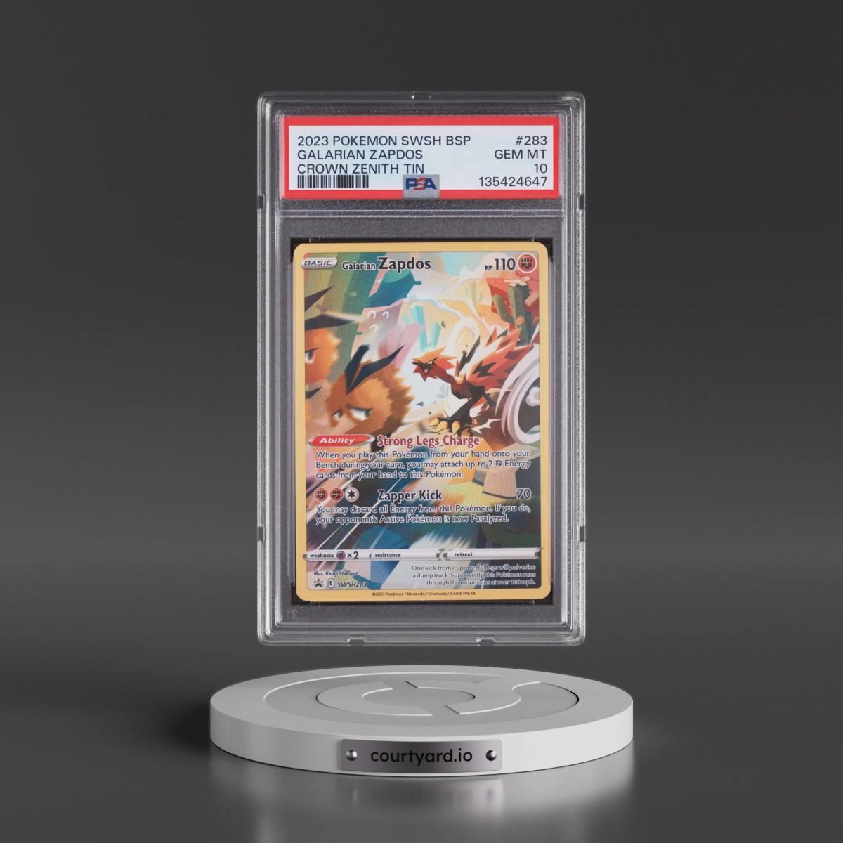 2023 Pokémon Swsh Black Star Promo #283 Galarian Zapdos - Crown Zenith Tin (PSA 10 GEM MINT)
