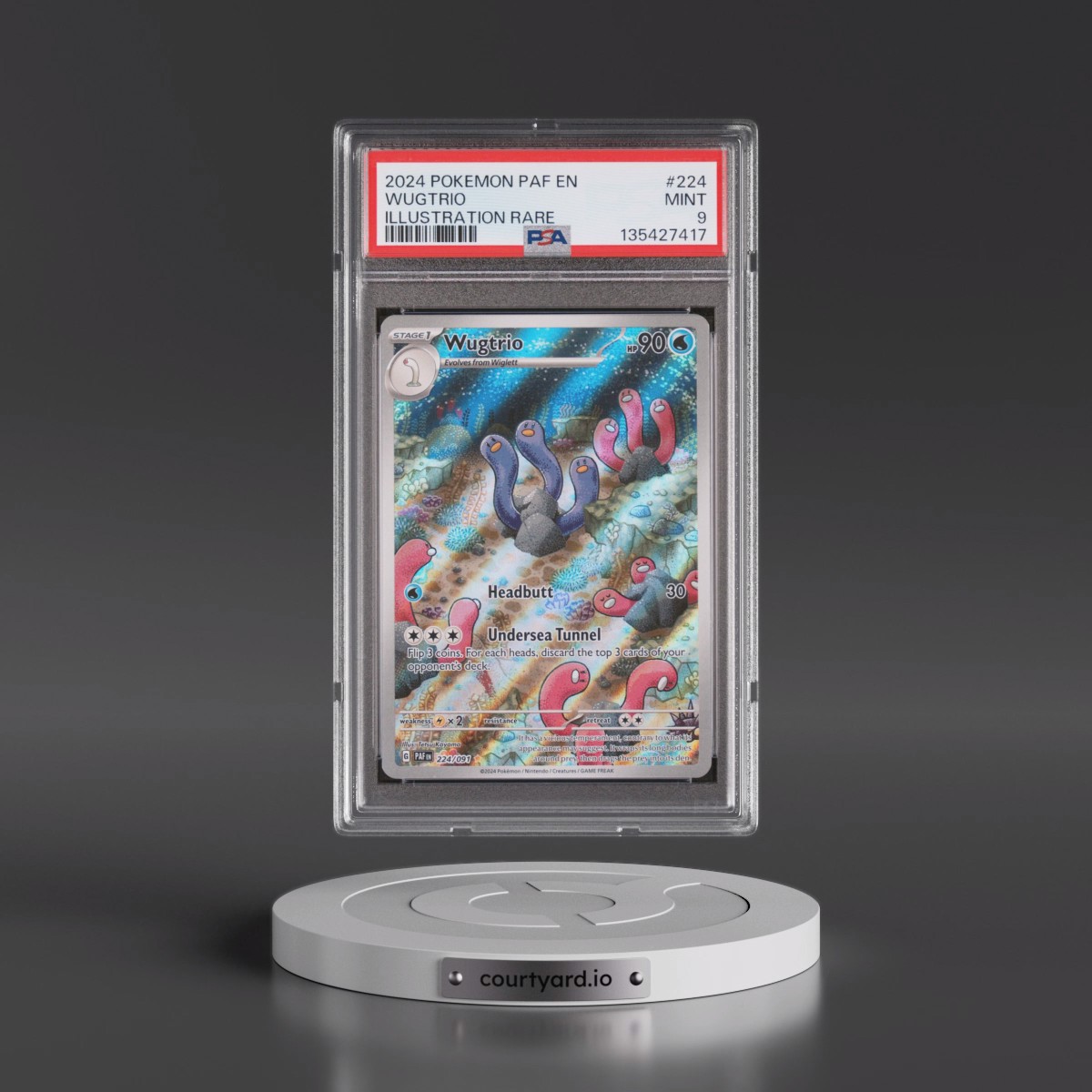 2024 Pokémon Paf EN-Paldean Fates #224 Wugtrio - Illustration Rare (PSA 9 MINT)