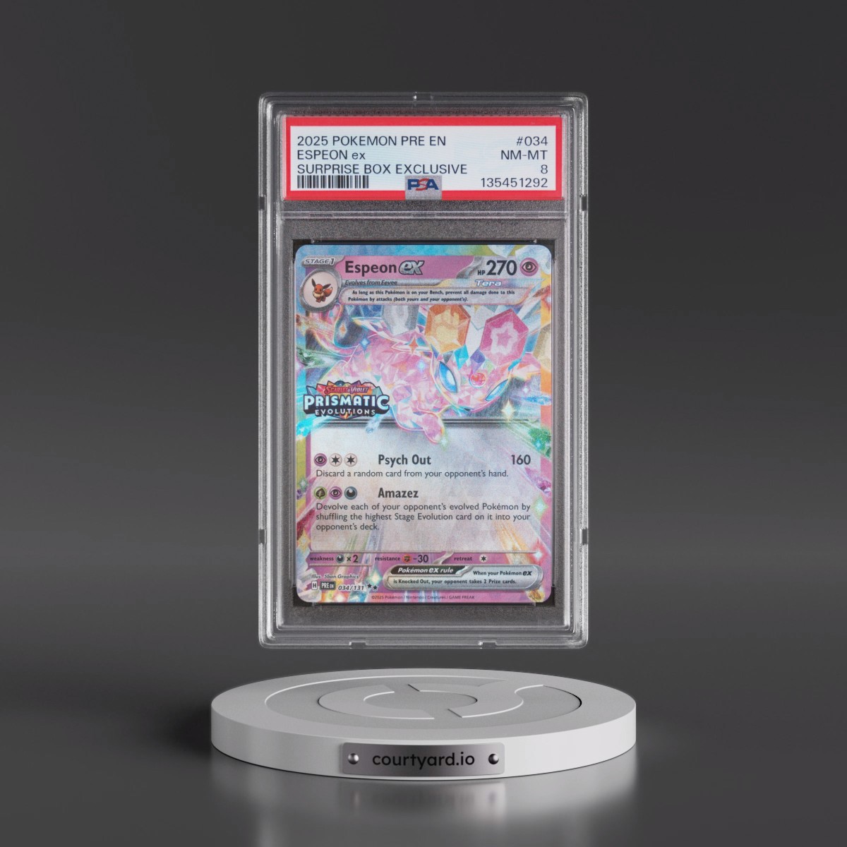 2025 Pokémon Pre EN-Prismatic Evolutions #034 Espeon EX - Holo Surprise Box Exclusive (PSA 8 NM-MT)