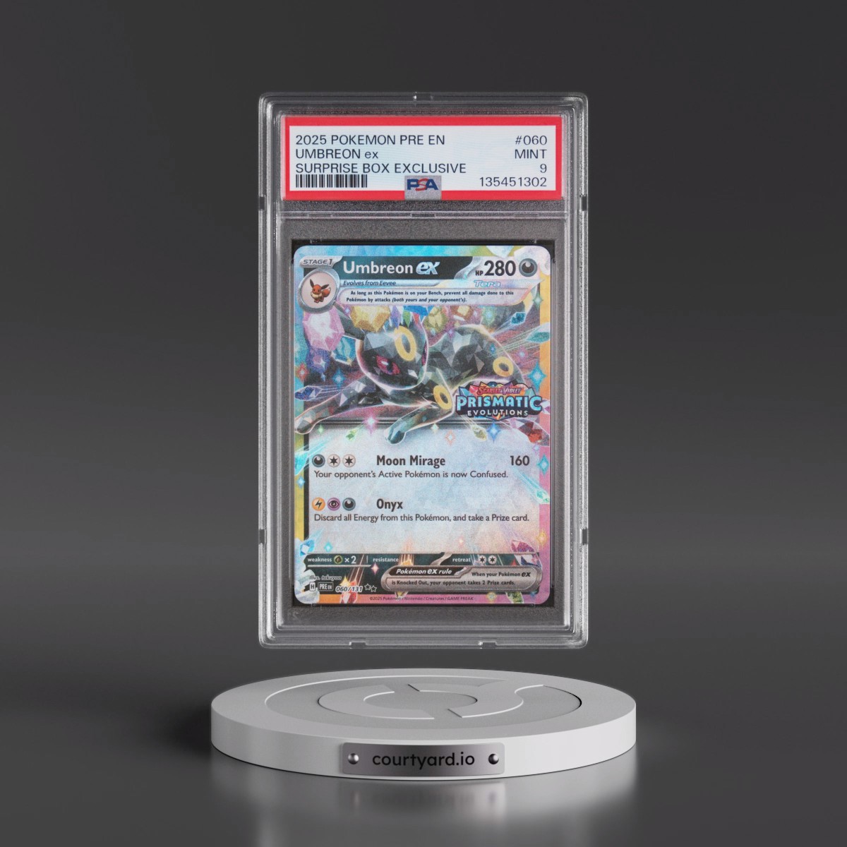 2025 Pokémon Pre EN-Prismatic Evolutions #060 Umbreon EX - Holo Surprise Box Exclusive (PSA 9 MINT)