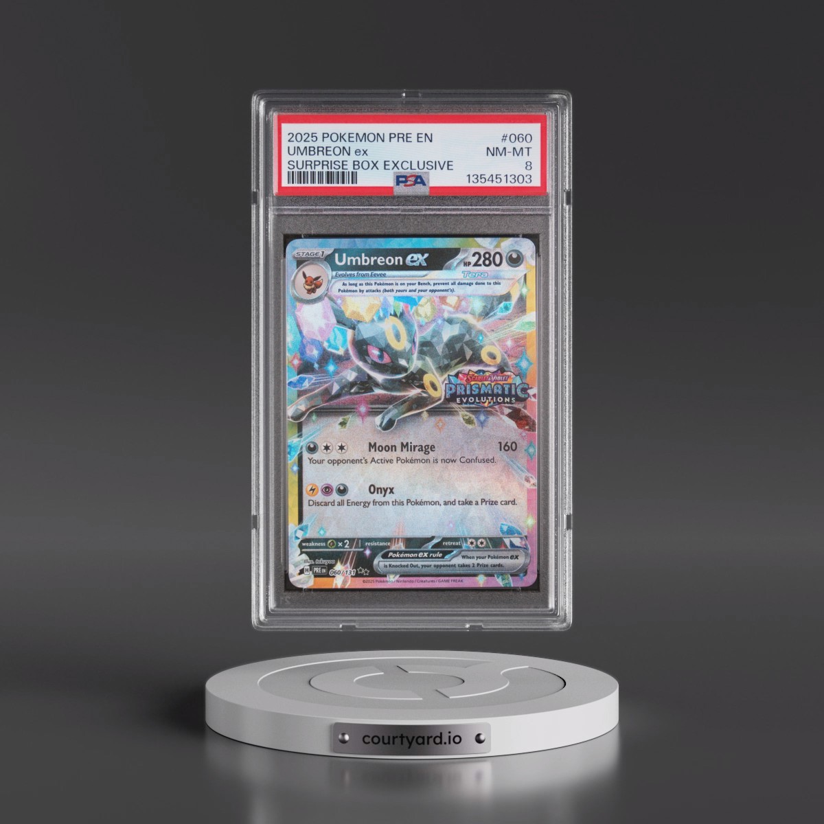 2025 Pokémon Pre EN-Prismatic Evolutions #060 Umbreon EX - Holo Surprise Box Exclusive (PSA 8 NM-MT)