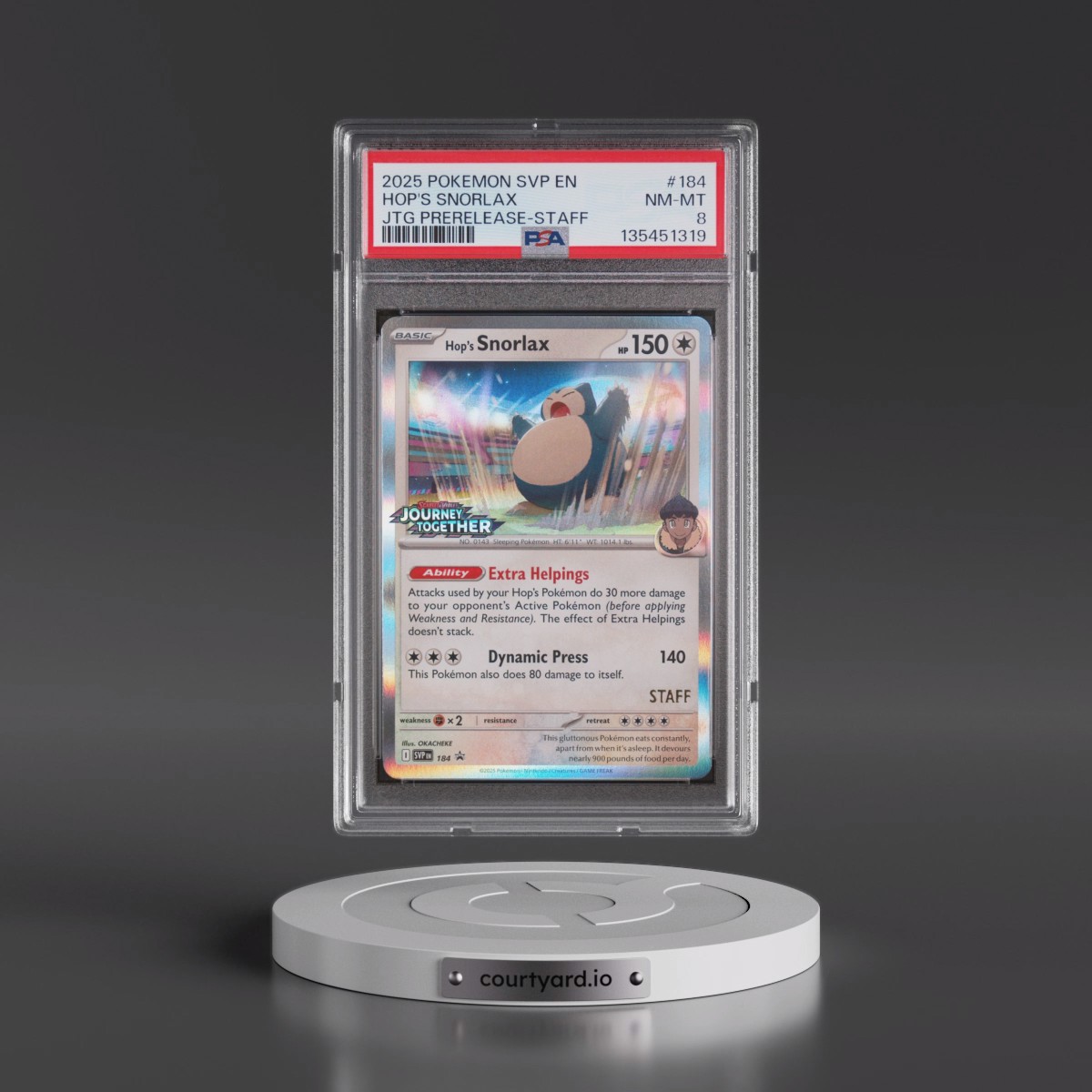 2025 Pokémon Svp EN-SV Black Star Promo #184 Hop's Snorlax - Journey Together Prerelease-Staff (PSA 8 NM-MT)