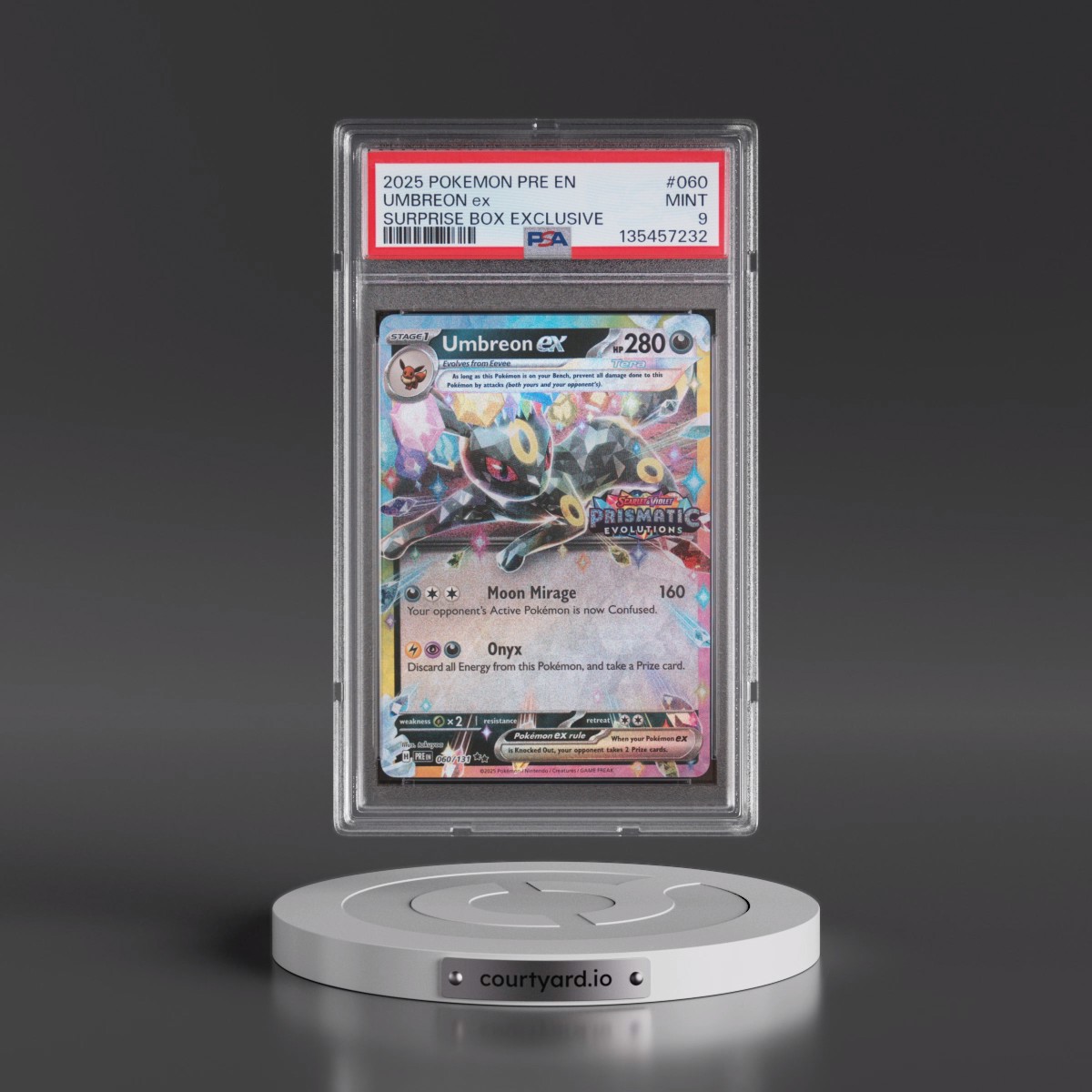 2025 Pokémon Pre EN-Prismatic Evolutions #060 Umbreon EX - Holo Surprise Box Exclusive (PSA 9 MINT)