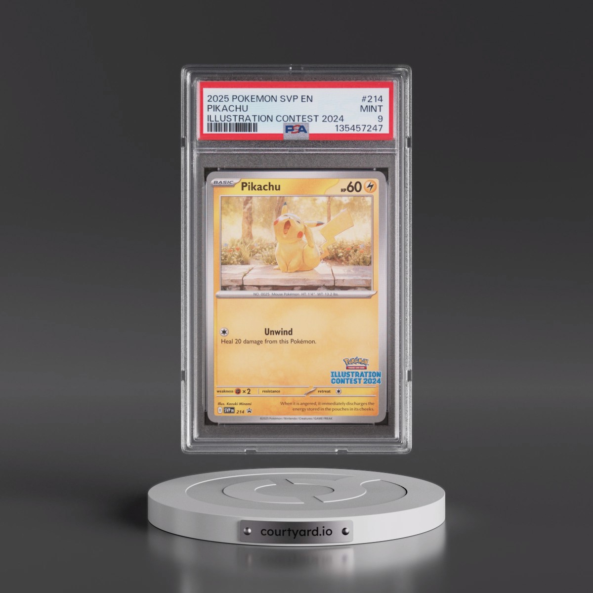 2025 Pokémon Svp EN-SV Black Star Promo #214 Pikachu - Illustration Contest 2024 (PSA 9 MINT)