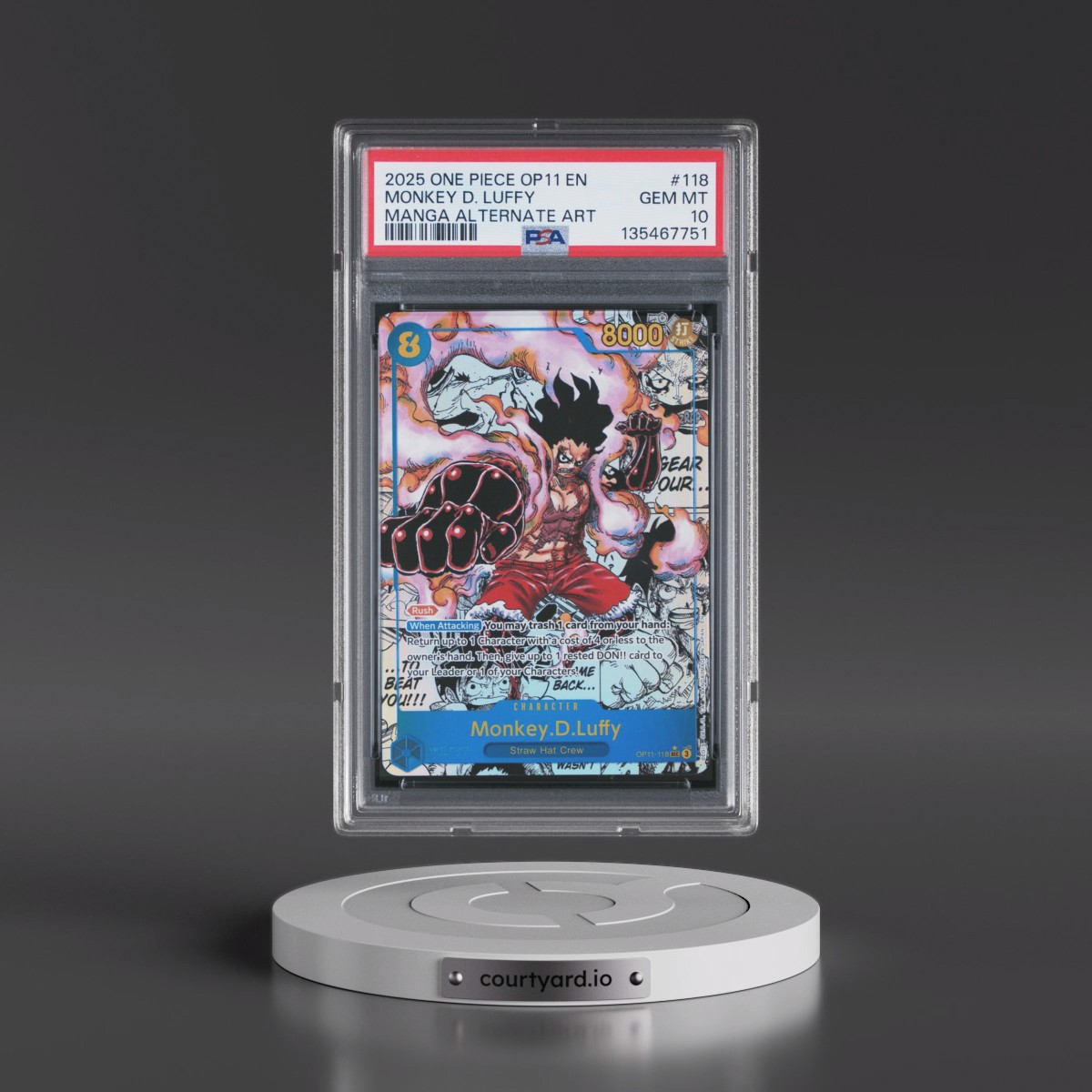 2025 One Piece OP11-A Fist of Divine Speed #118 Monkey D. Luffy - Manga Alternate Art (PSA 10 GEM MINT)