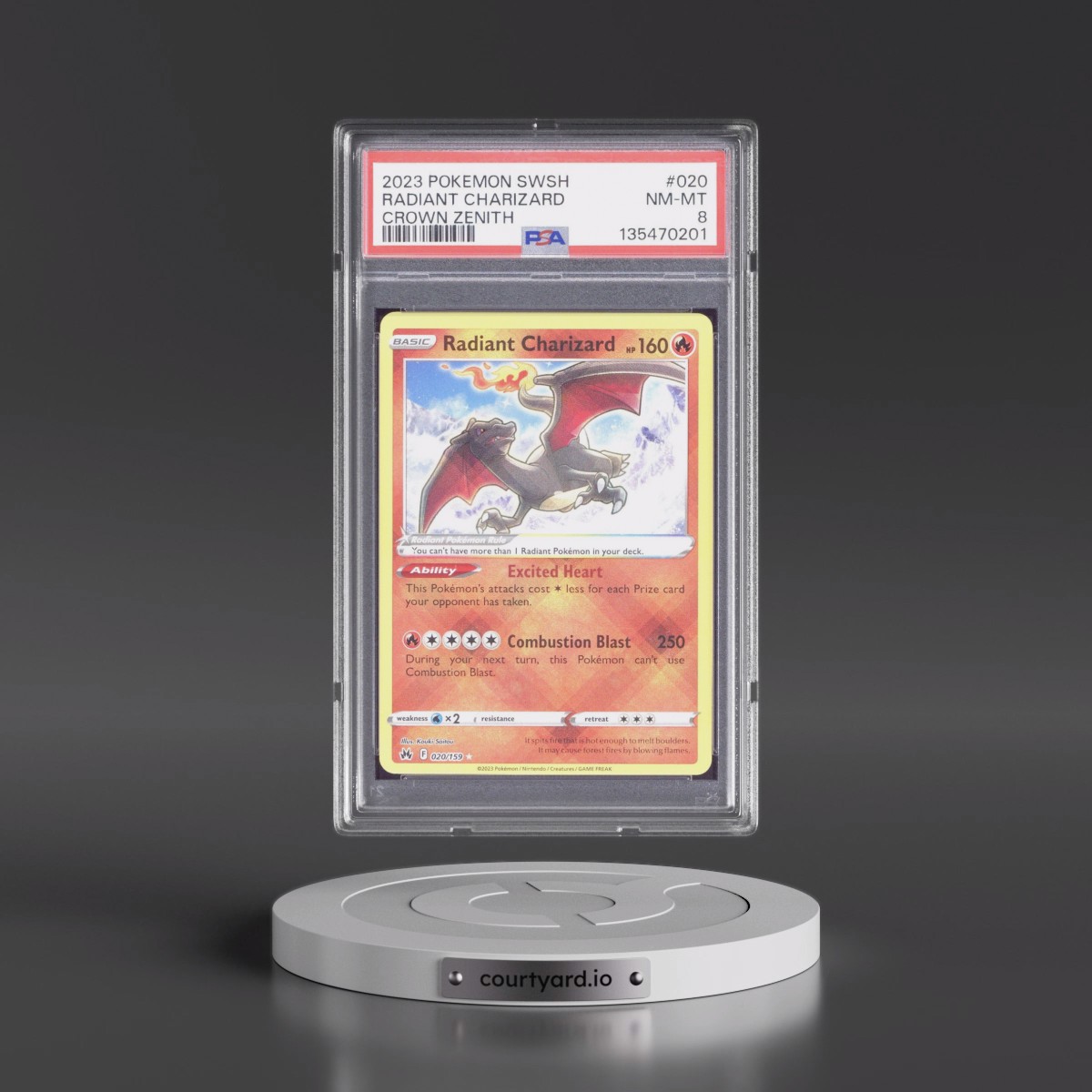 2023 Pokémon Sword and Shield Crown Zenith #020 Radiant Charizard - Holo (PSA 8 NM-MT)