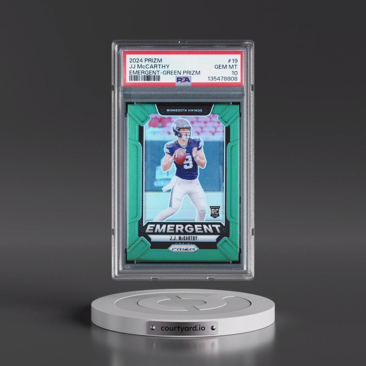 2024 Panini Prizm Emergent #19 JJ McCarthy - Green Prizm (PSA 10 GEM MINT)