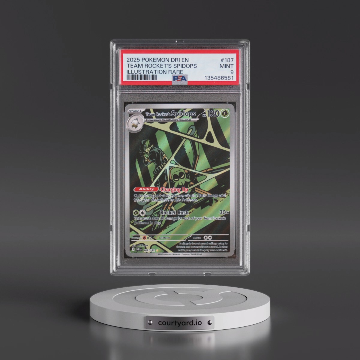 2025 Pokémon Dri EN-Destined Rivals #187 Team Rocket's Spidops - Illustration Rare (PSA 9 MINT)